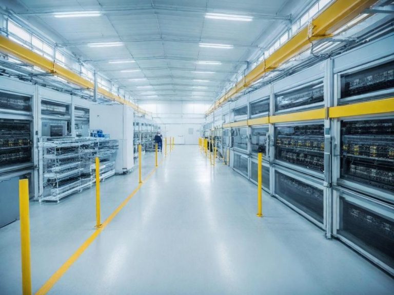 Scalable Production Bright, modern production hall with shelves