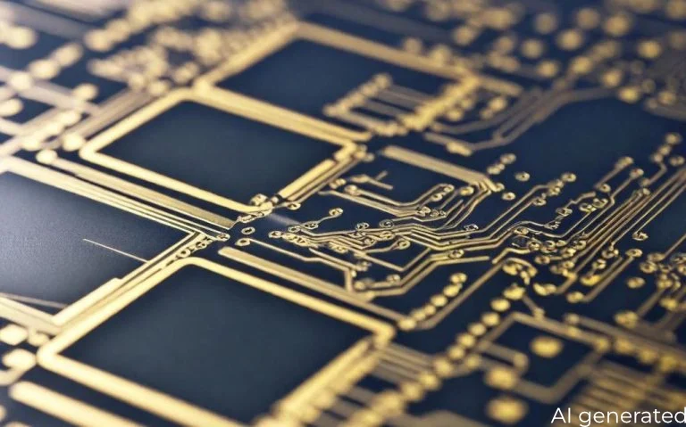 In-Mold-Electronics Close-up of a complex, golden circuit on a circuit board.